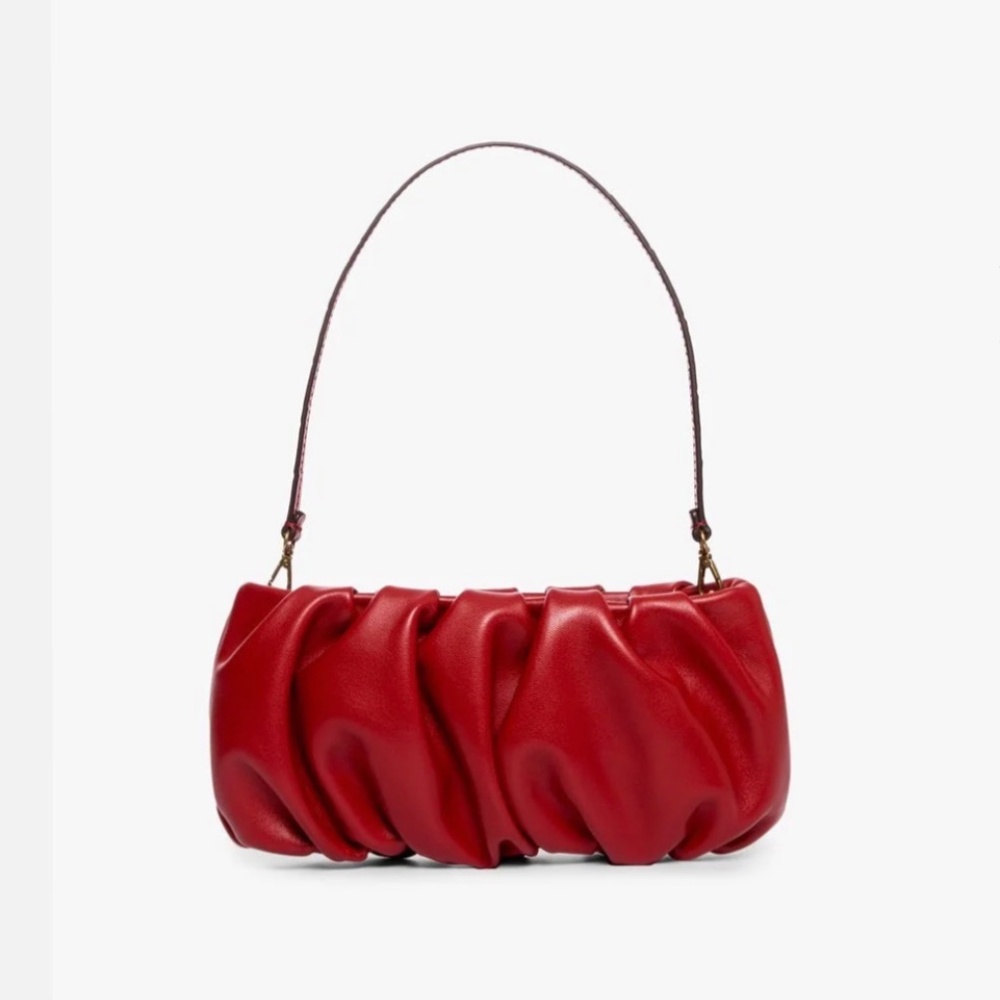STAUD Bean Convertible Ruched Scarlet Leather Shoulder Bag - Picture 6 of 16